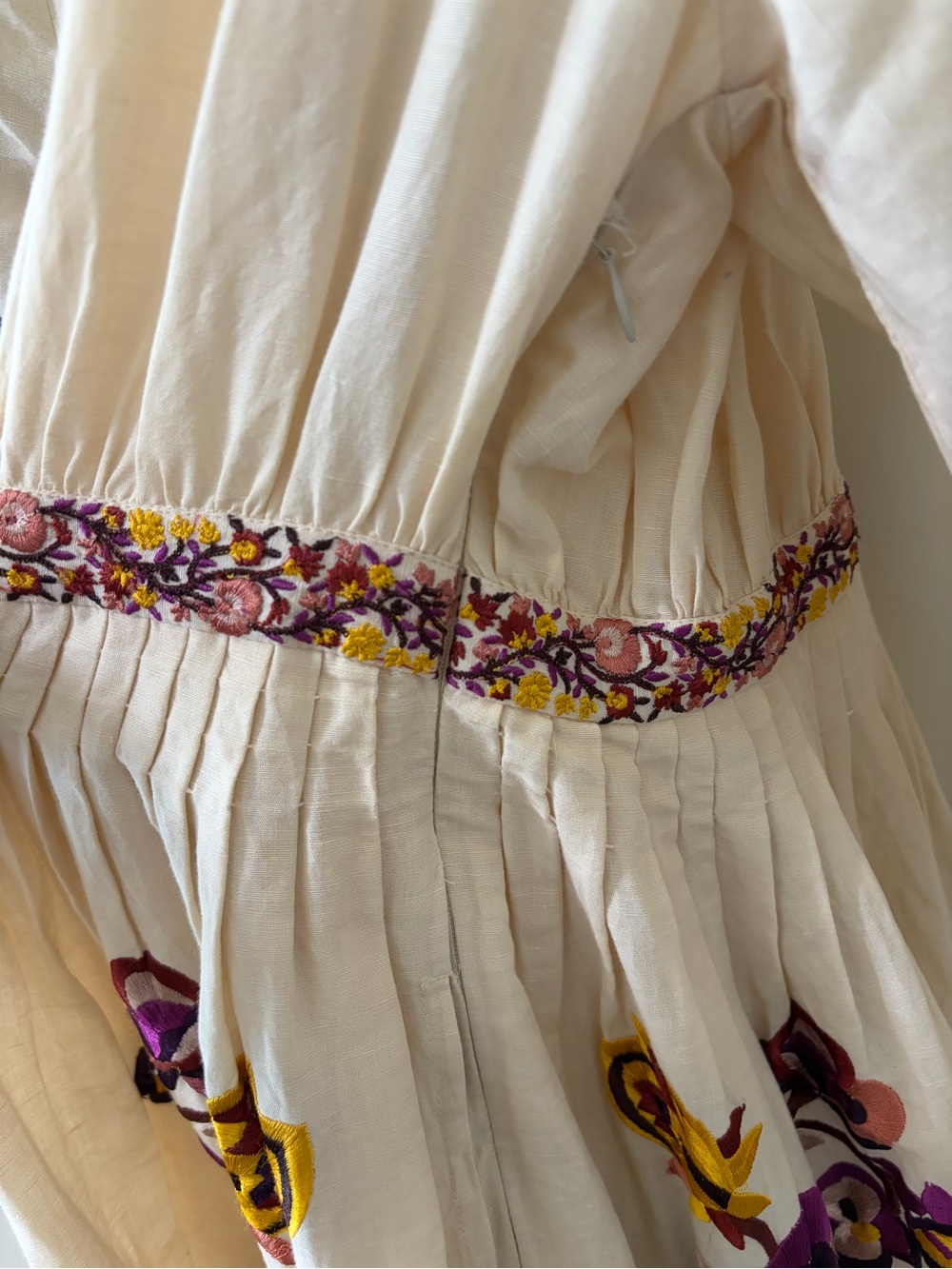Ulla Johnson Bohemian Embroidered Floral Midi Linen Cotton Dress, Women's Size 2 - Picture 6 of 13